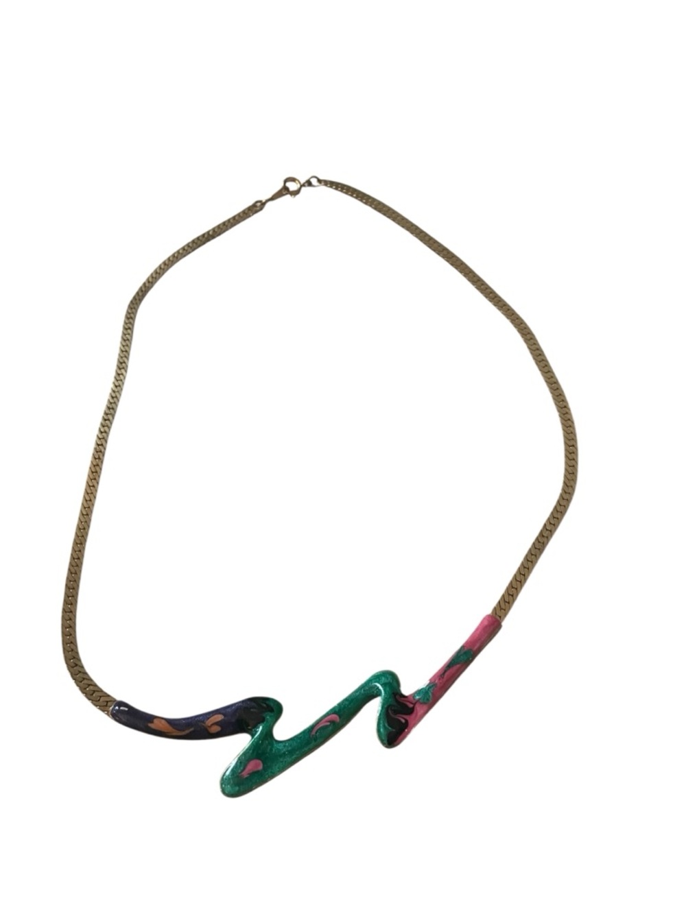 Vintage Gold-Tone Enamel Wave Necklace in Pink, Teal & purple